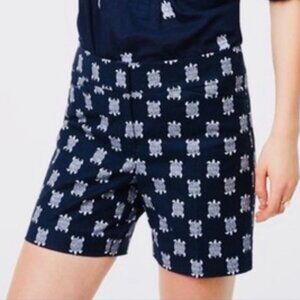 NWT LOFT | Turtle Print Riviera Shorts Navy Blue & White 6" Inseam | Size 0*